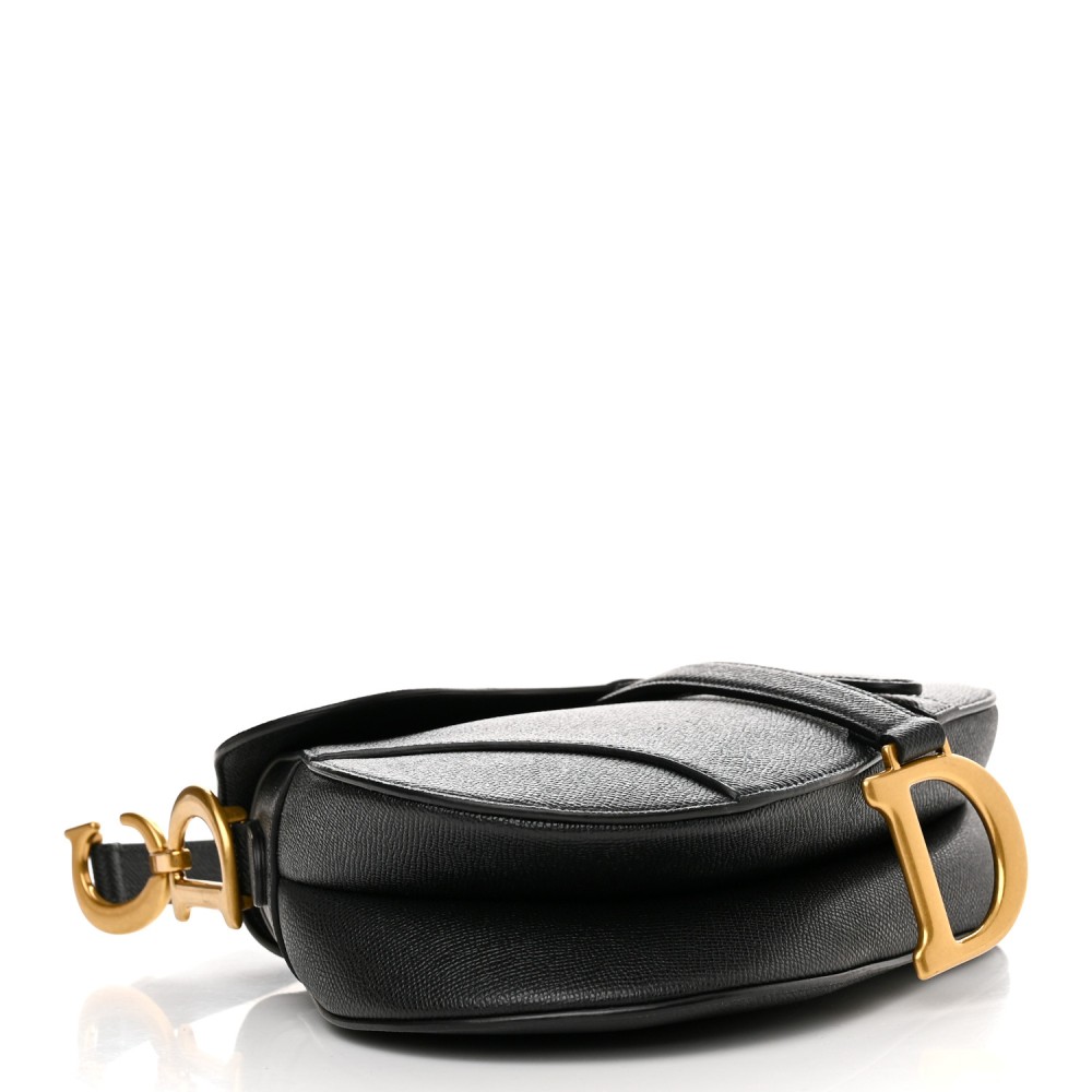 Grained Calfskin Saddle Bag With Strap Black