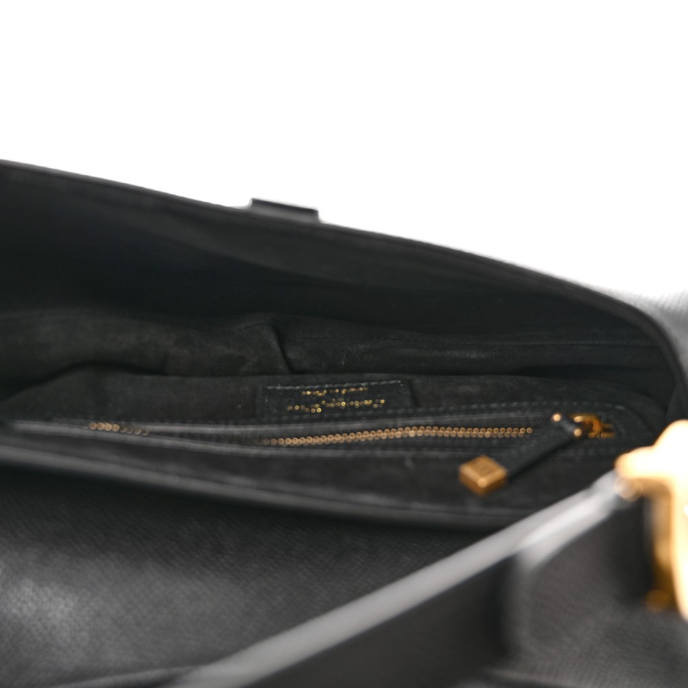 Grained Calfskin Saddle Bag With Strap Black