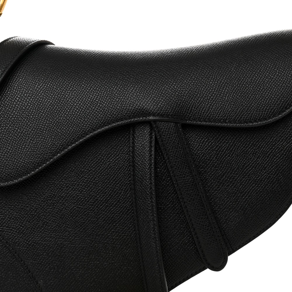 Grained Calfskin Saddle Bag With Strap Black