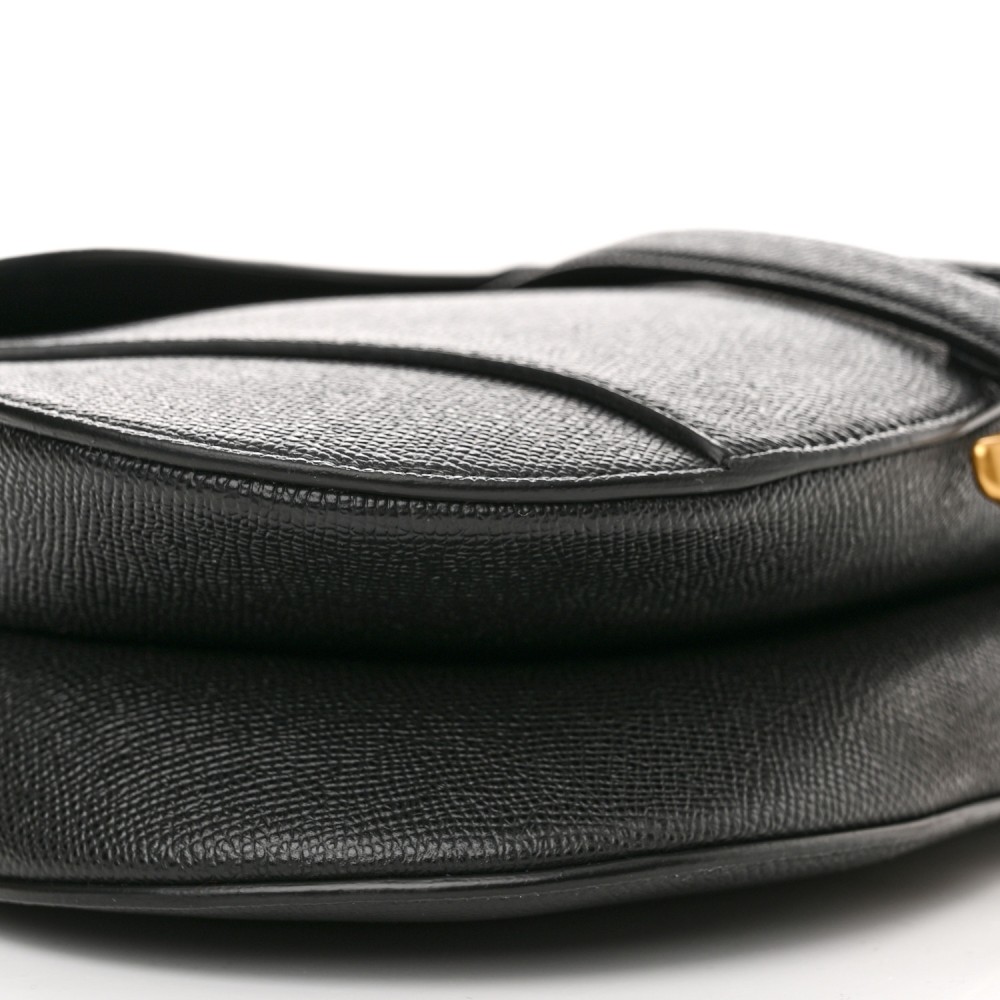 Grained Calfskin Saddle Bag With Strap Black