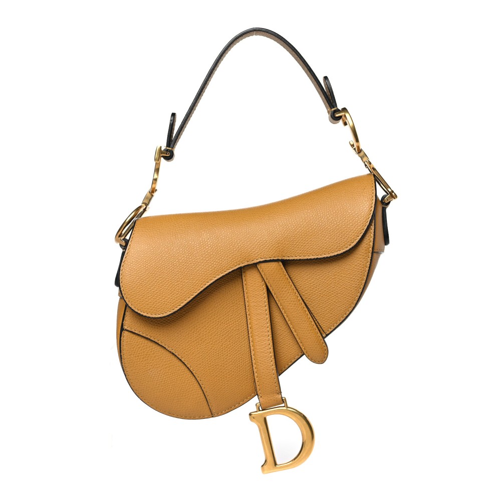 Grained Calfskin Mini Saddle Bag Dark Yellow