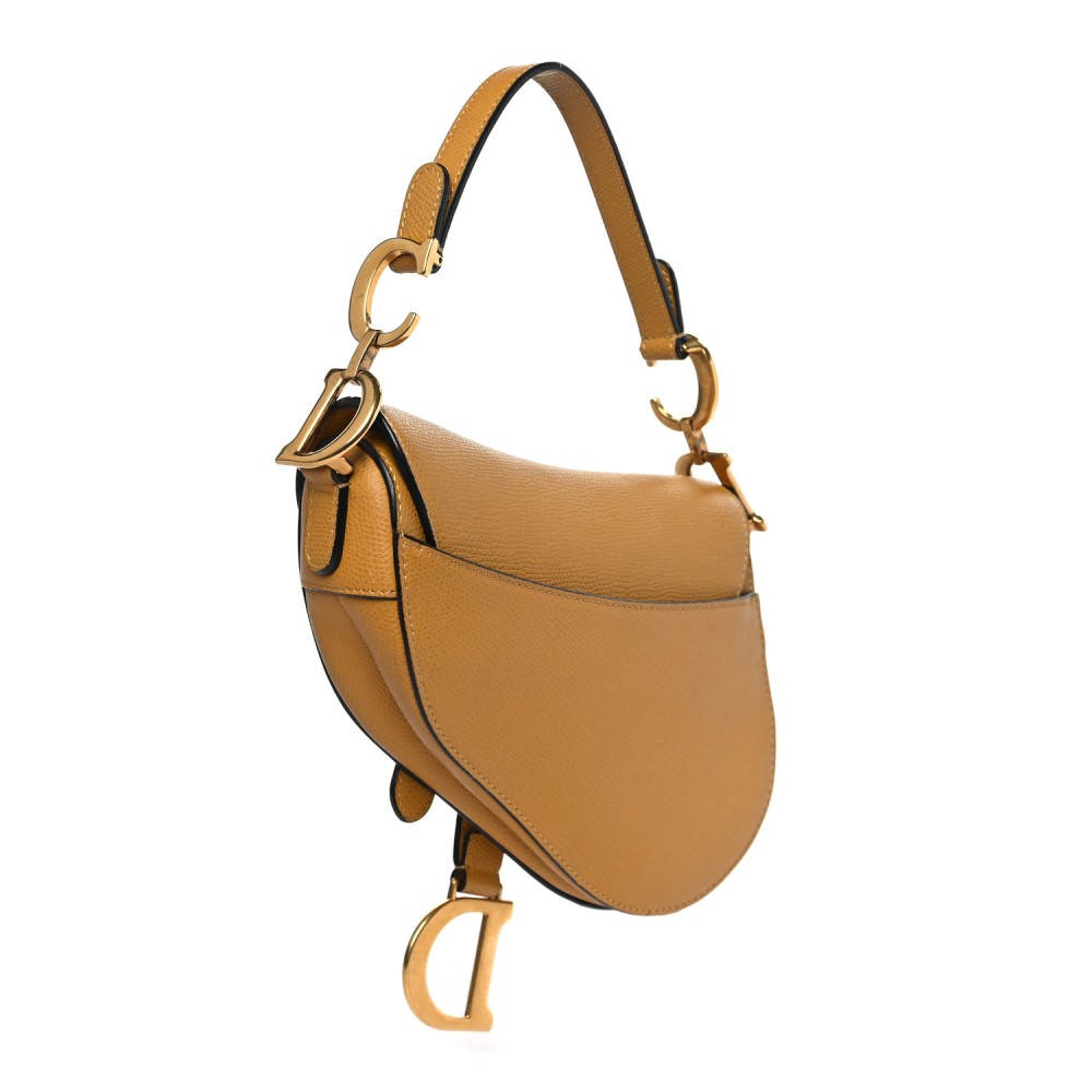 Grained Calfskin Mini Saddle Bag Dark Yellow