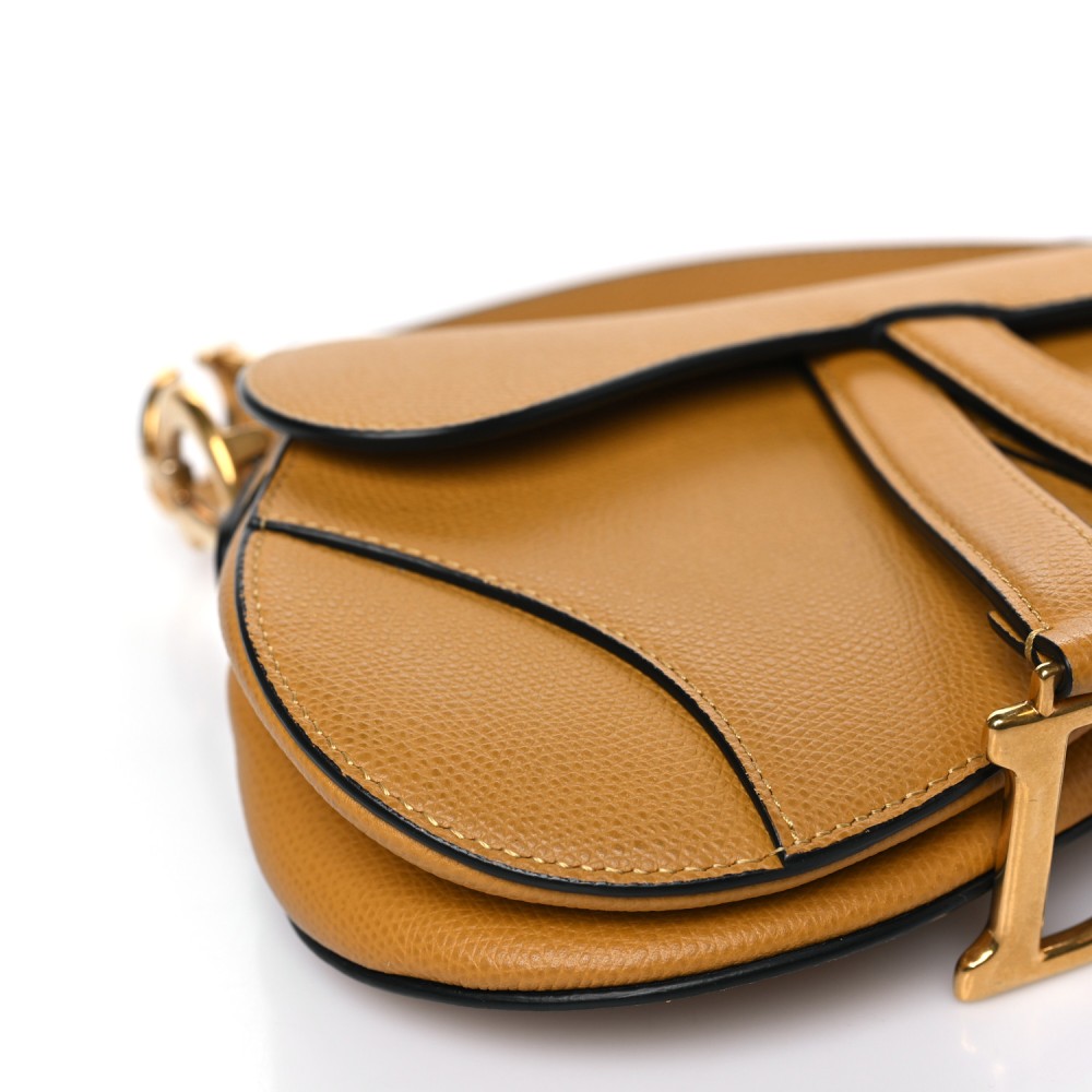 Grained Calfskin Mini Saddle Bag Dark Yellow