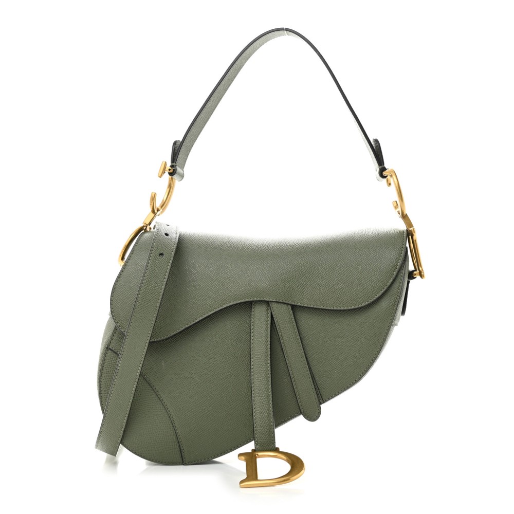 Grained Calfskin Saddle Bag With Strap Sage