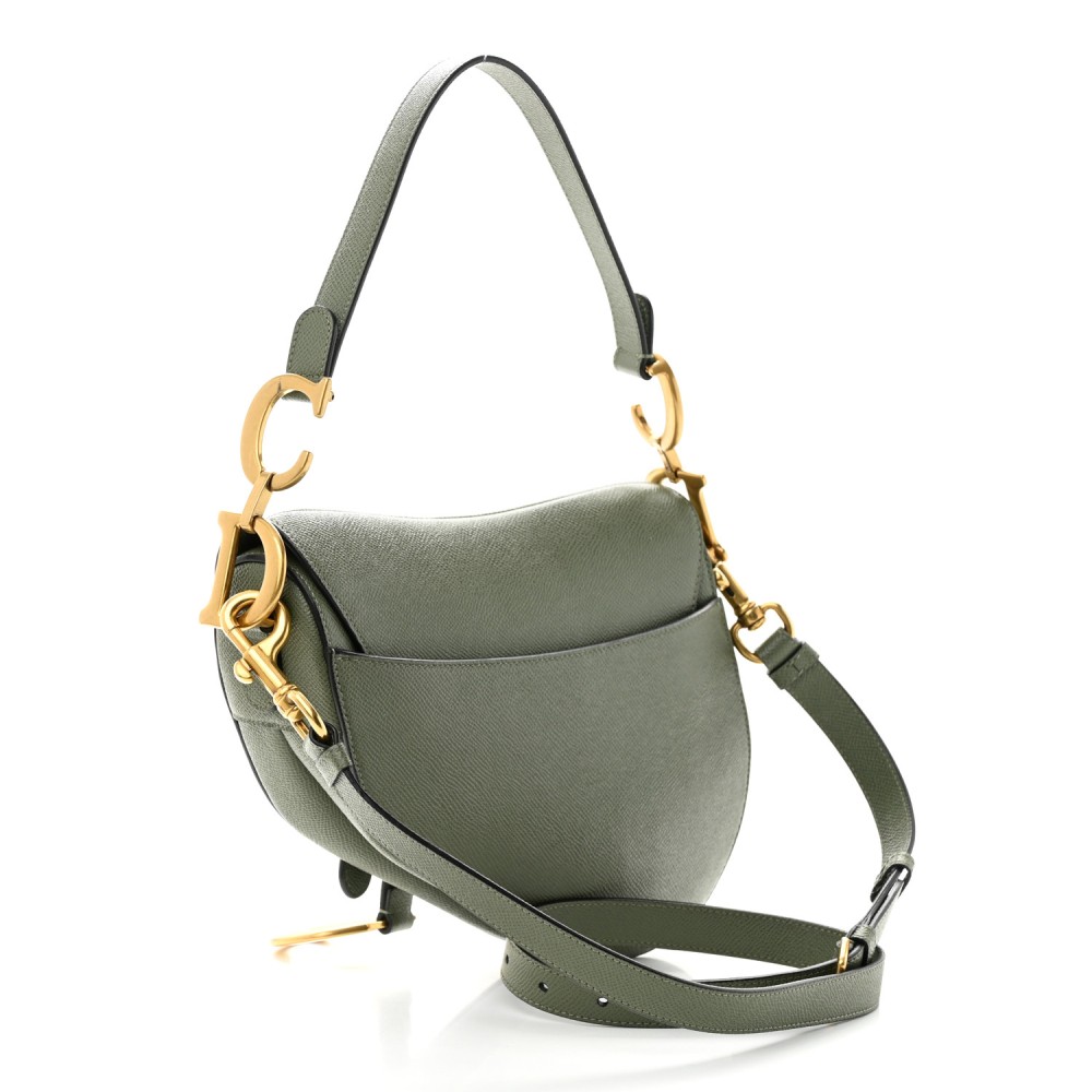 Grained Calfskin Saddle Bag With Strap Sage