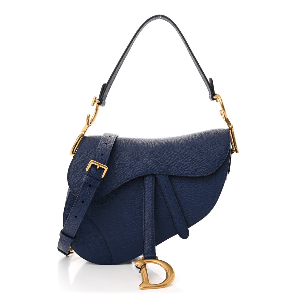 Grained Calfskin Saddle Bag With Strap Blue Royale