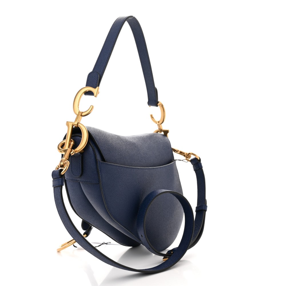 Grained Calfskin Saddle Bag With Strap Blue Royale