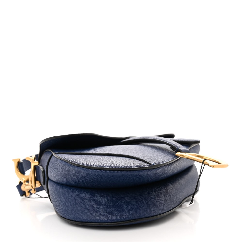 Grained Calfskin Saddle Bag With Strap Blue Royale