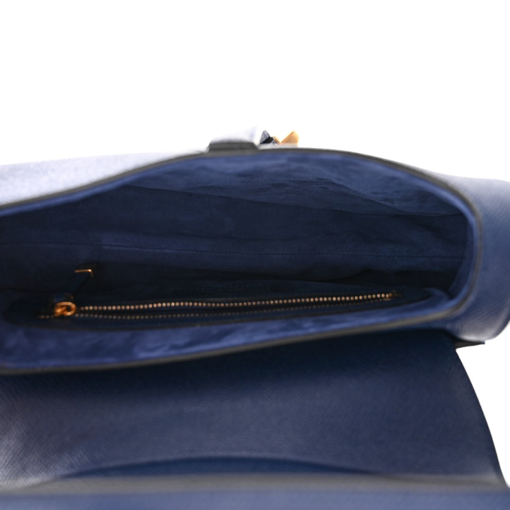 Grained Calfskin Saddle Bag With Strap Blue Royale