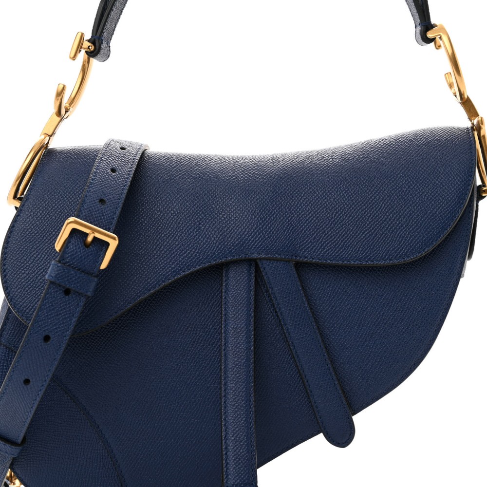 Grained Calfskin Saddle Bag With Strap Blue Royale