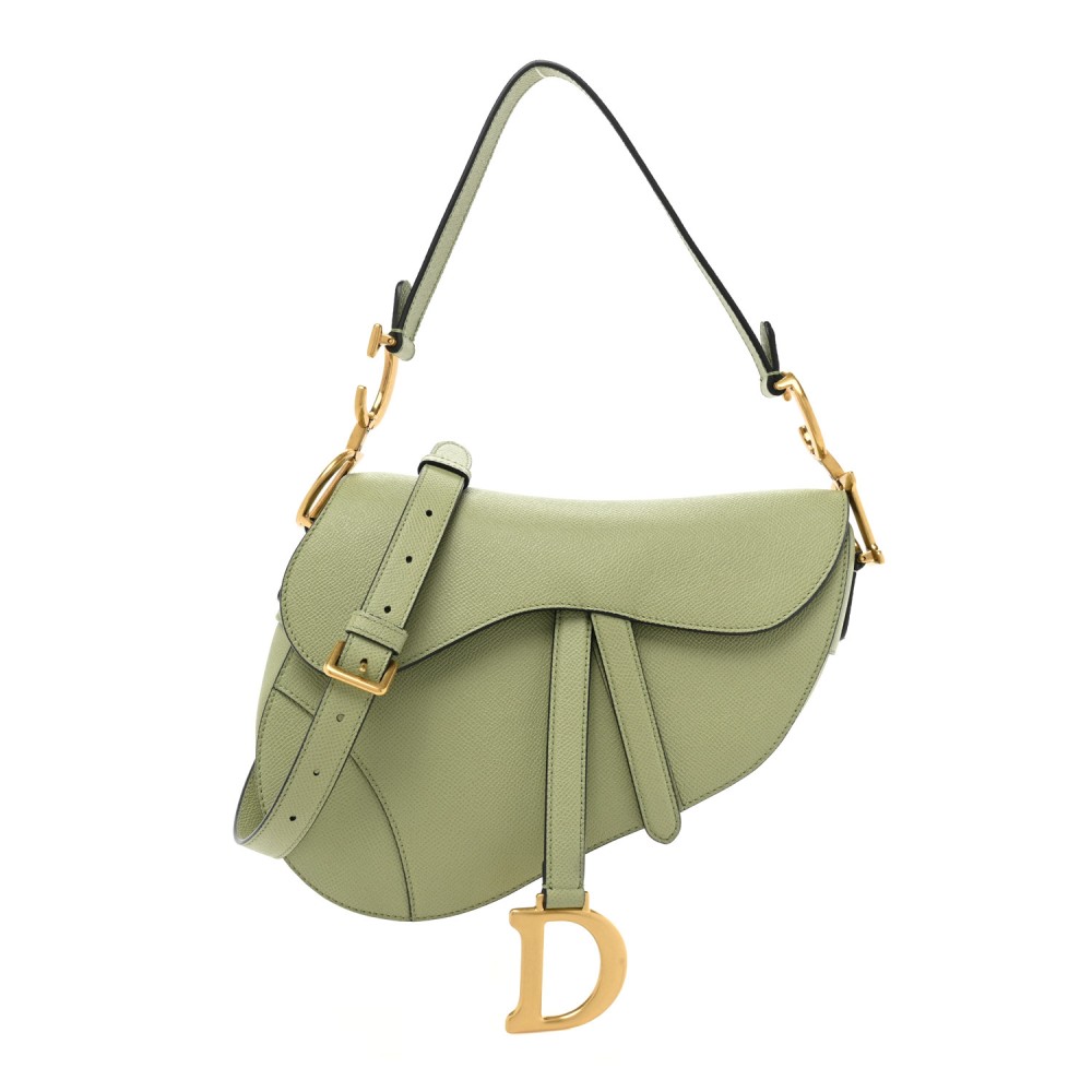 Grained Calfskin Saddle Bag With Strap Ethereal Green