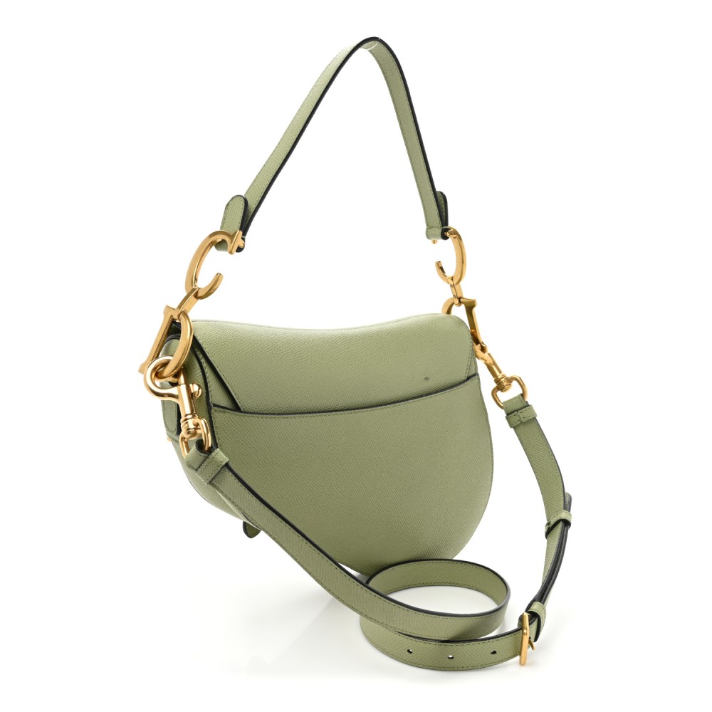 Grained Calfskin Saddle Bag With Strap Ethereal Green