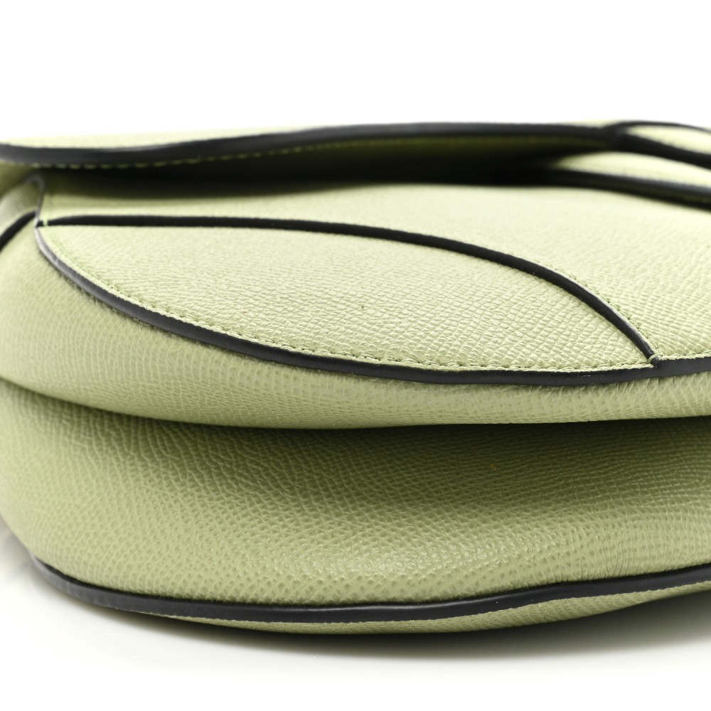 Grained Calfskin Saddle Bag With Strap Ethereal Green