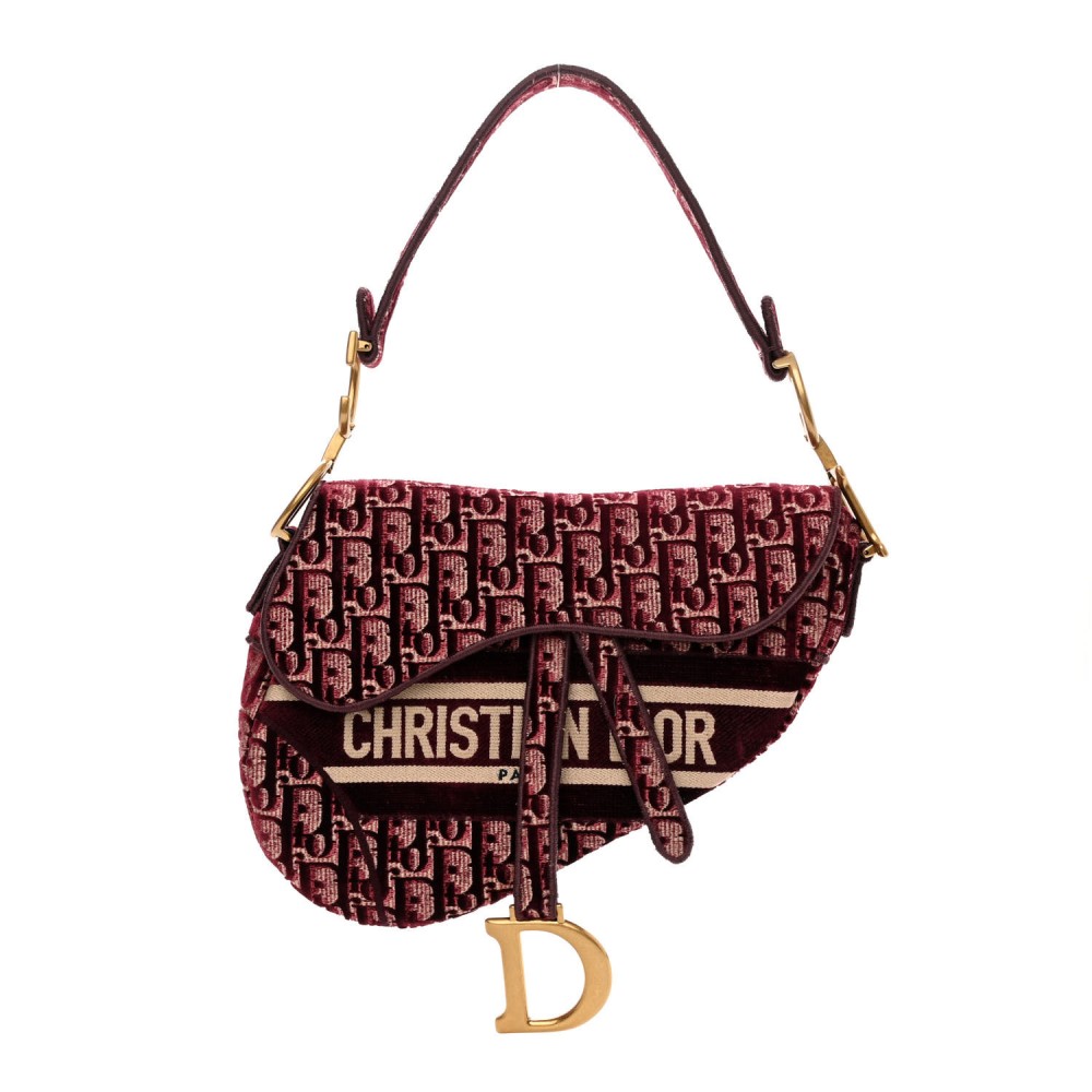 Velvet Oblique Saddle Bag Burgundy