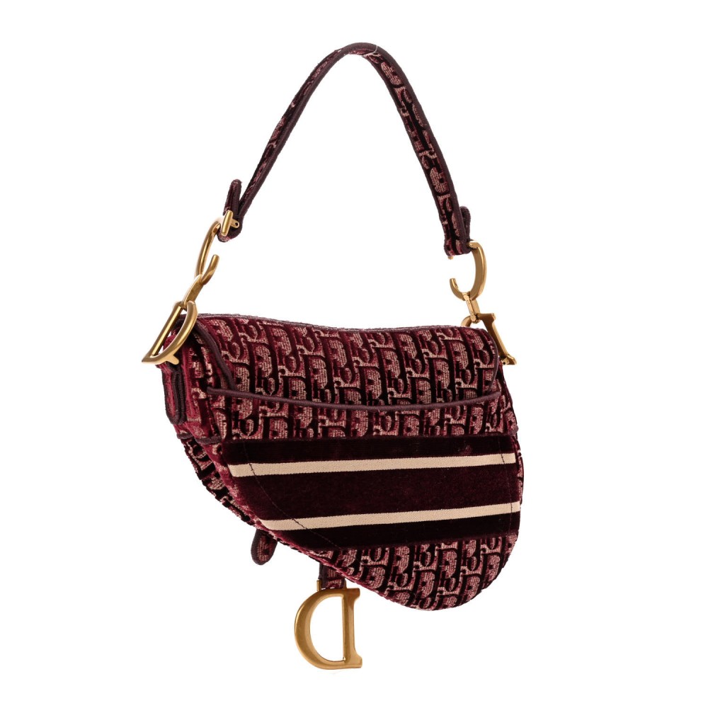 Velvet Oblique Saddle Bag Burgundy