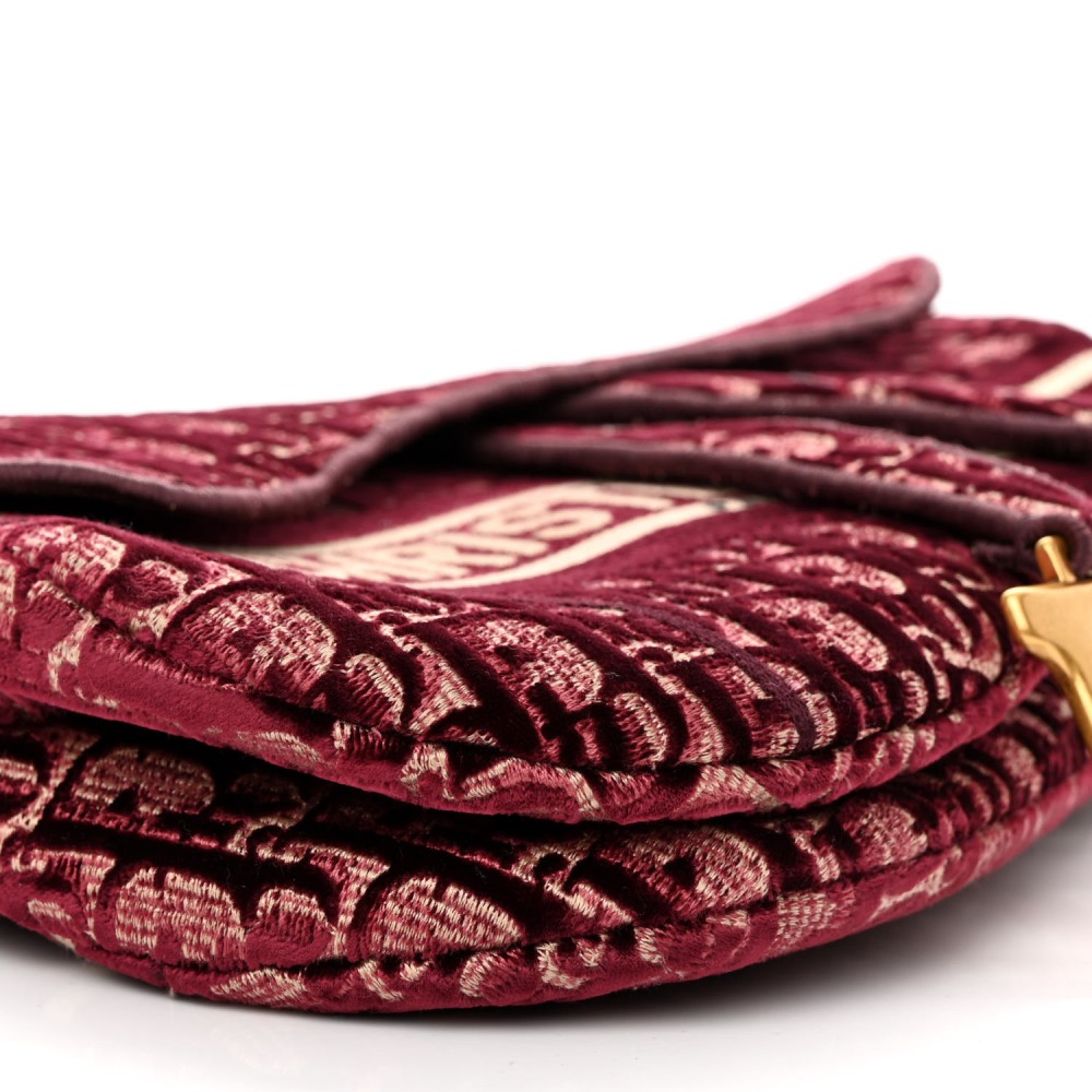 Velvet Oblique Saddle Bag Burgundy