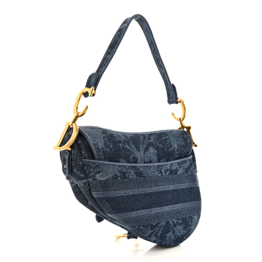 Denim Flowers Embroidered Saddle Bag Blue