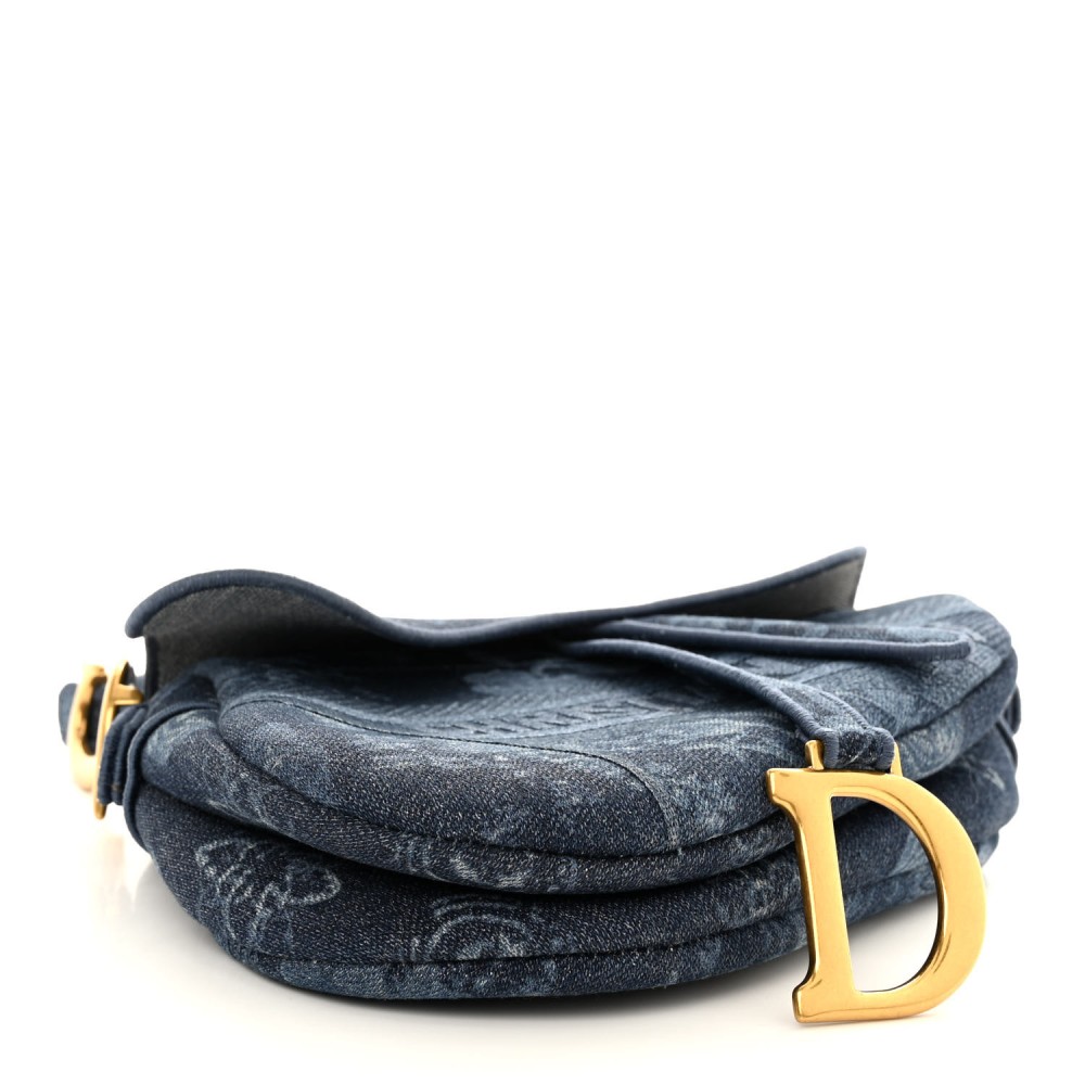 Denim Flowers Embroidered Saddle Bag Blue