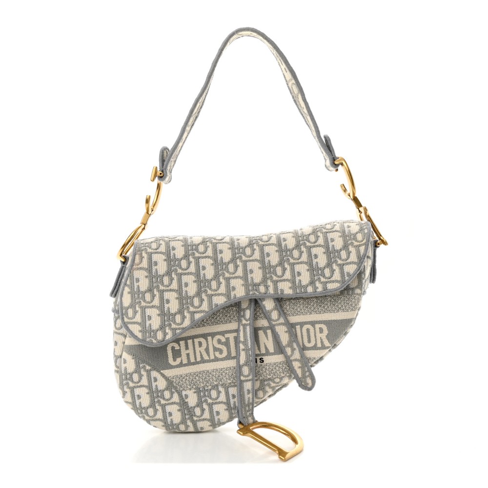 Oblique Embroidered Saddle Bag Gray