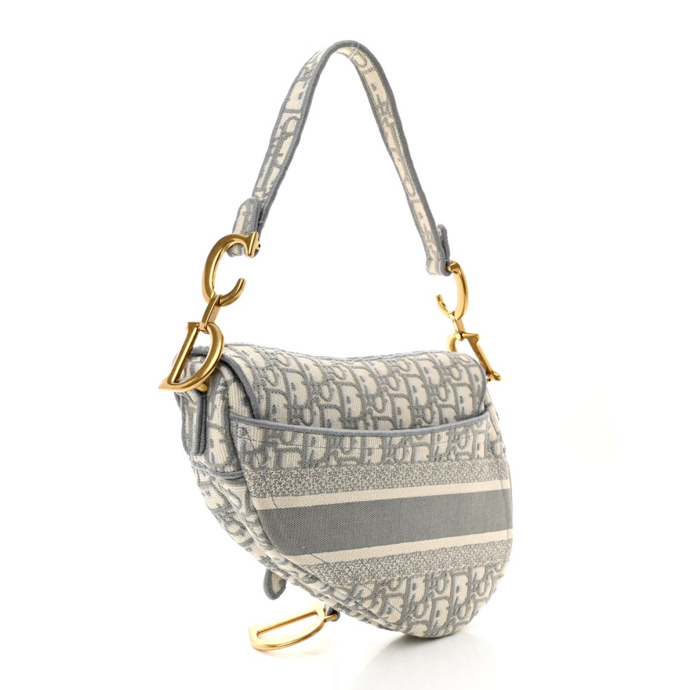 Oblique Embroidered Saddle Bag Gray