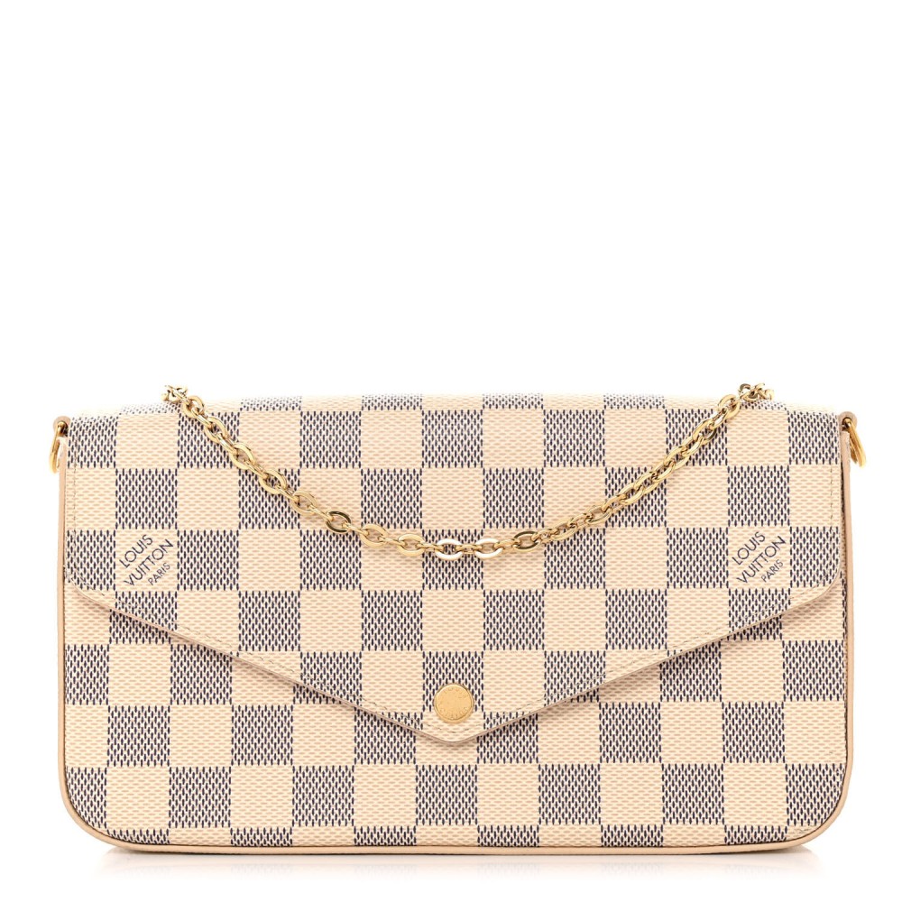 Damier Azur Pochette Felicie Chain Wallet Rose Ballerine