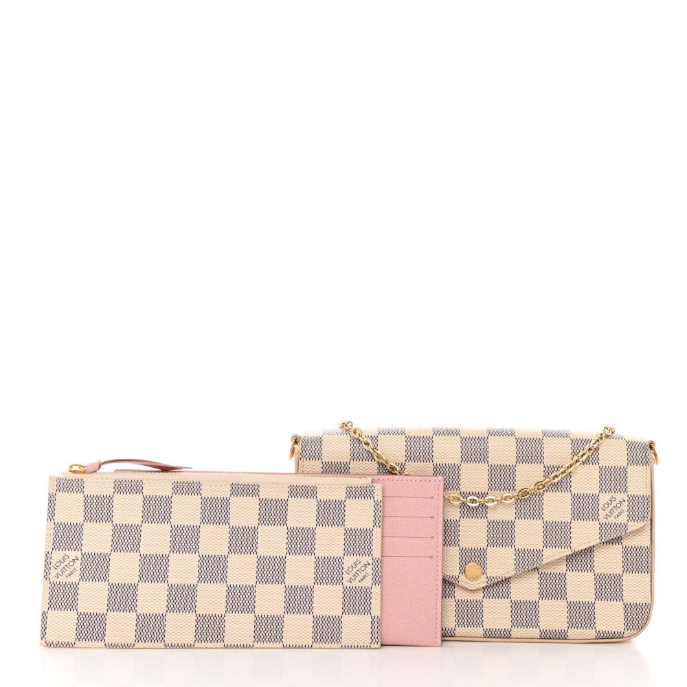 Damier Azur Pochette Felicie Chain Wallet Rose Ballerine