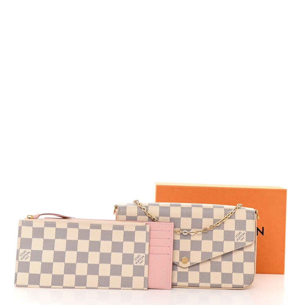 Damier Azur Pochette Felicie Chain Wallet Rose Ballerine