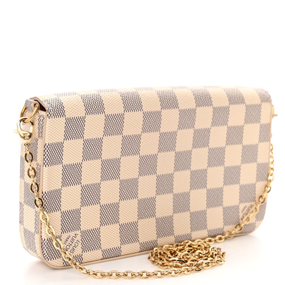 Damier Azur Pochette Felicie Chain Wallet Rose Ballerine