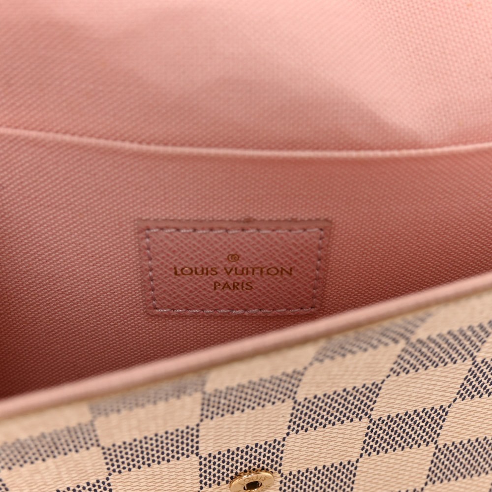 Damier Azur Pochette Felicie Chain Wallet Rose Ballerine