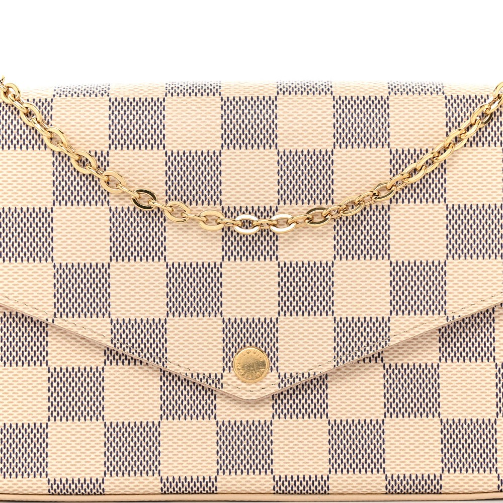 Damier Azur Pochette Felicie Chain Wallet Rose Ballerine