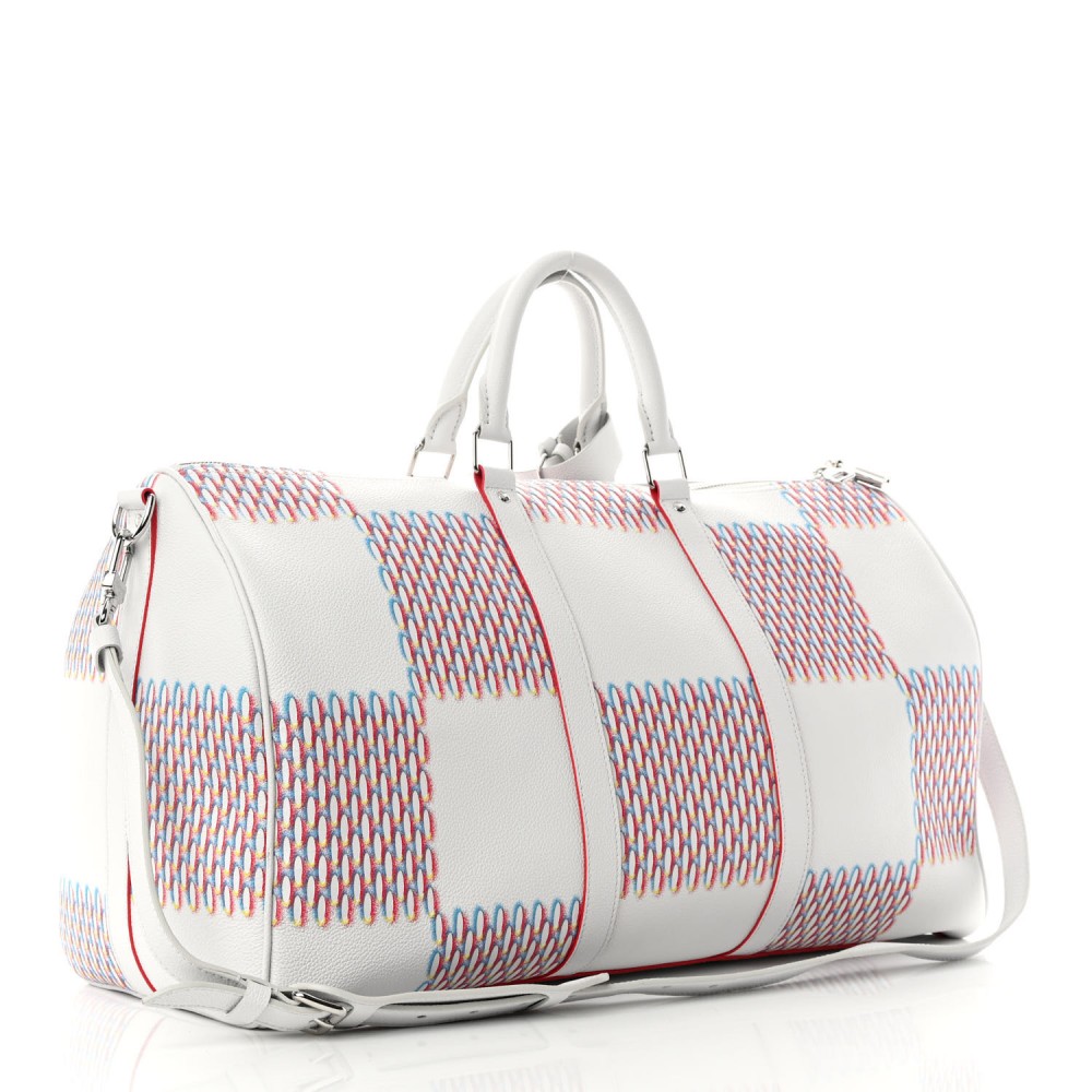 Cowhide Damier Spray Keepall Bandouliere 50B White