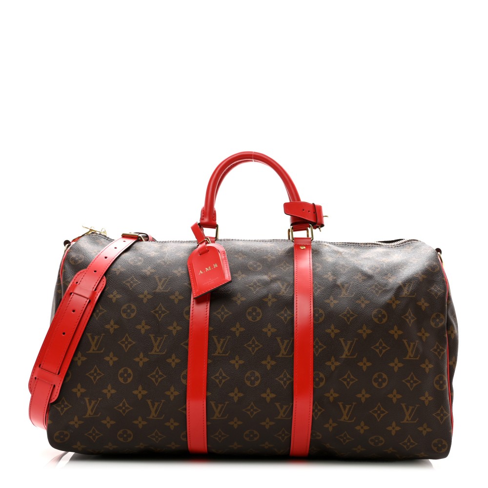 Calfskin Monogram Keepall Bandouliere 50 Coquelicot