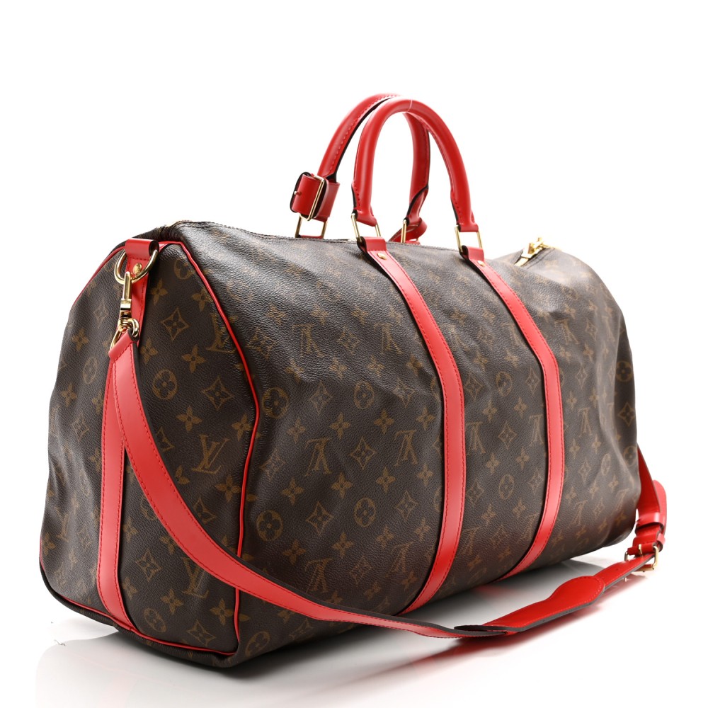 Calfskin Monogram Keepall Bandouliere 50 Coquelicot