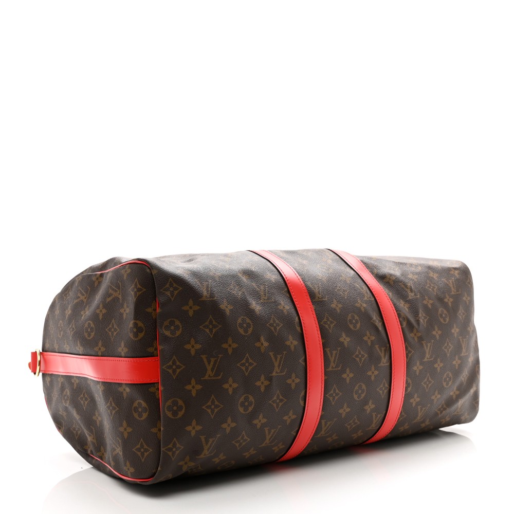 Calfskin Monogram Keepall Bandouliere 50 Coquelicot