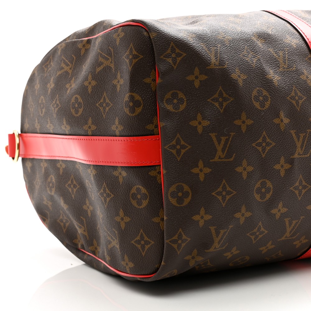 Calfskin Monogram Keepall Bandouliere 50 Coquelicot