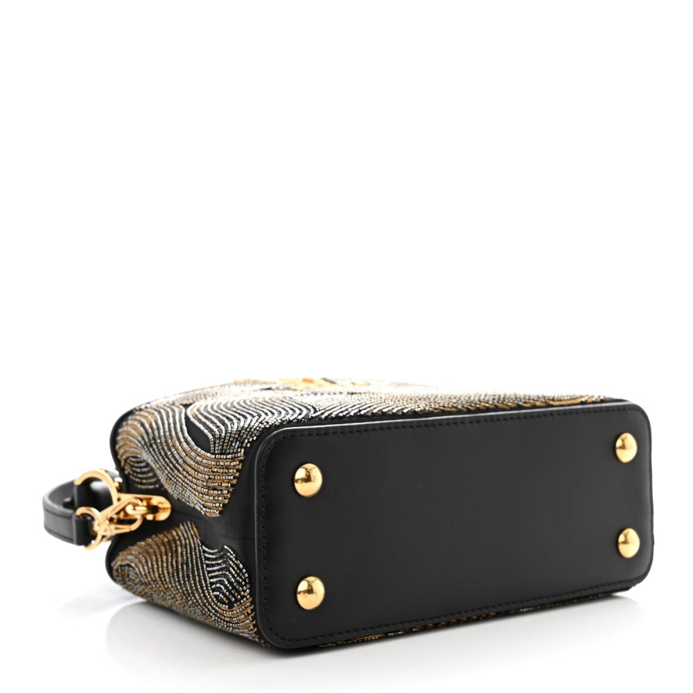 Satin Beaded Embroidered Cruella Calfskin Capucines Mini Gold Black