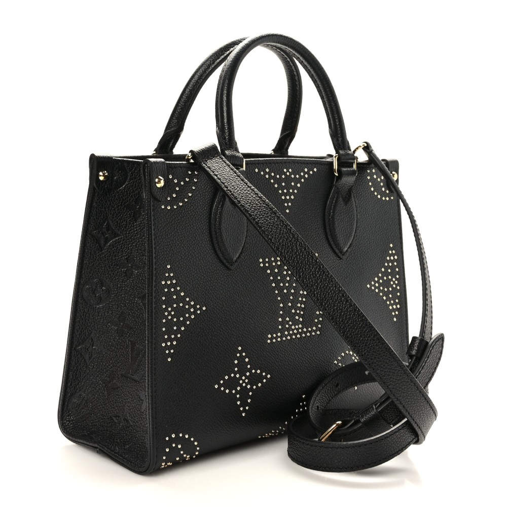 Grained Calfskin Studded Monogram Giant Onthego PM Black