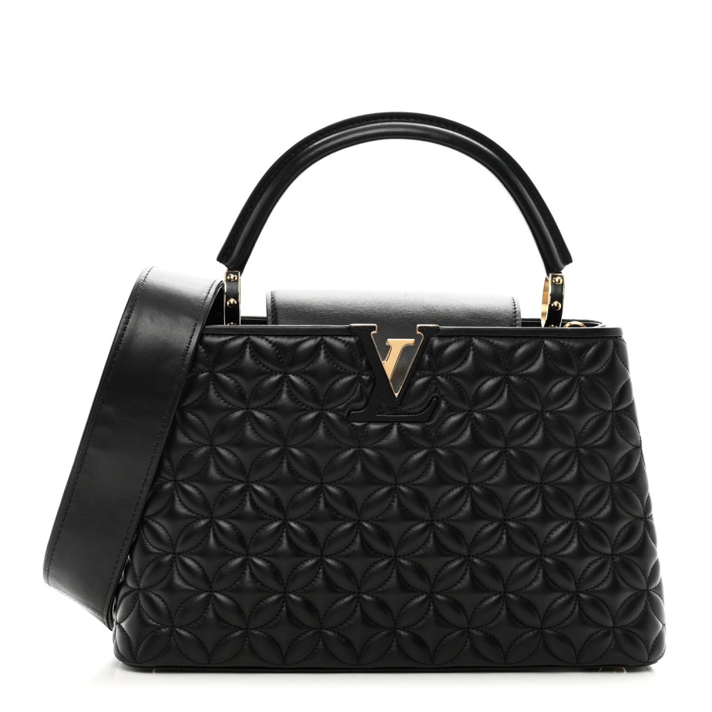 Lambskin Quilted Flower Capucines PM Black