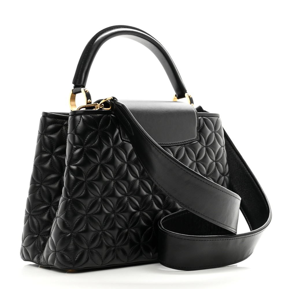 Lambskin Quilted Flower Capucines PM Black