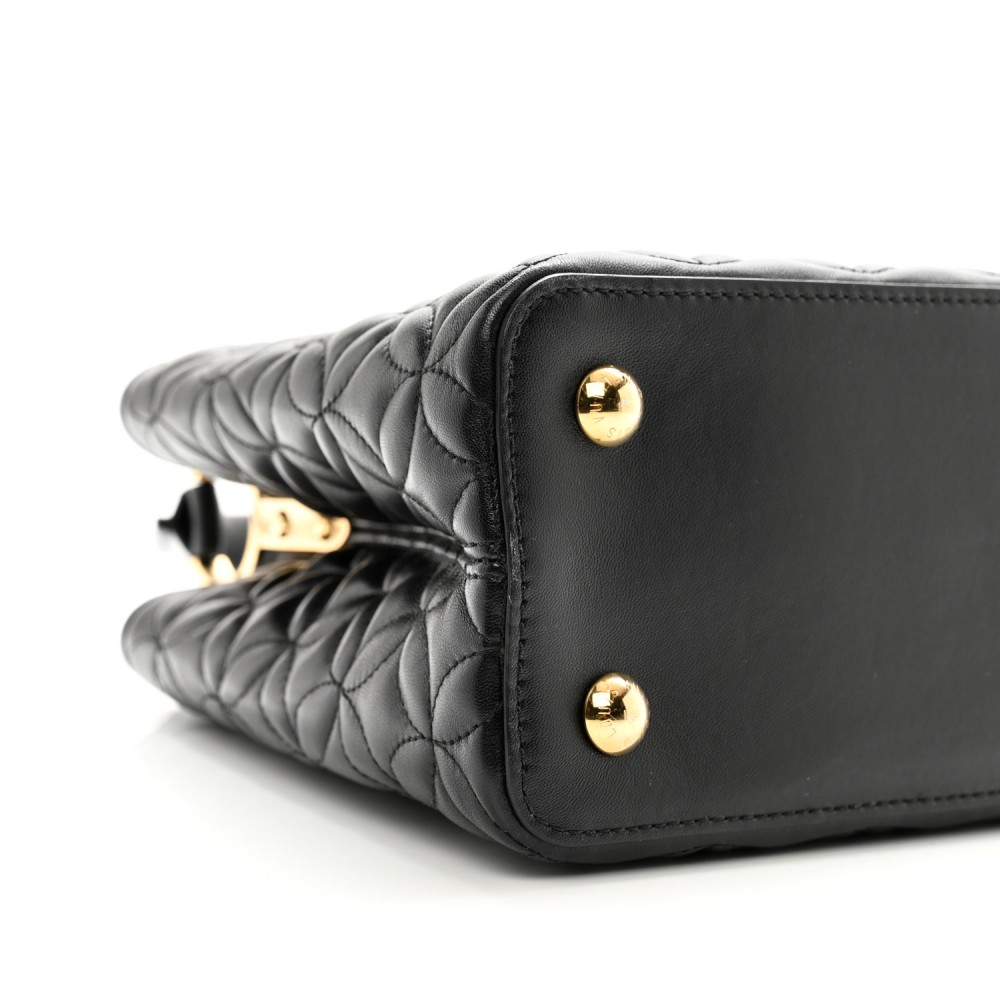 Lambskin Quilted Flower Capucines PM Black