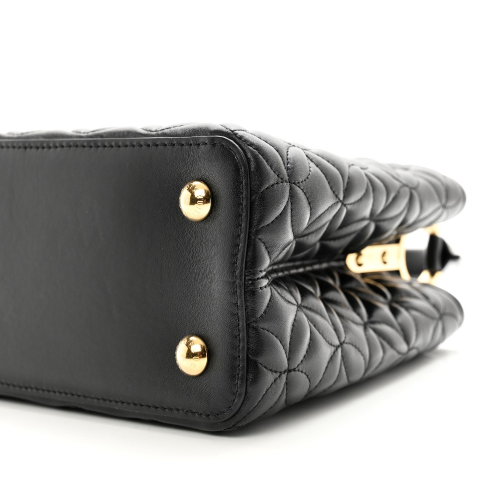 Lambskin Quilted Flower Capucines PM Black