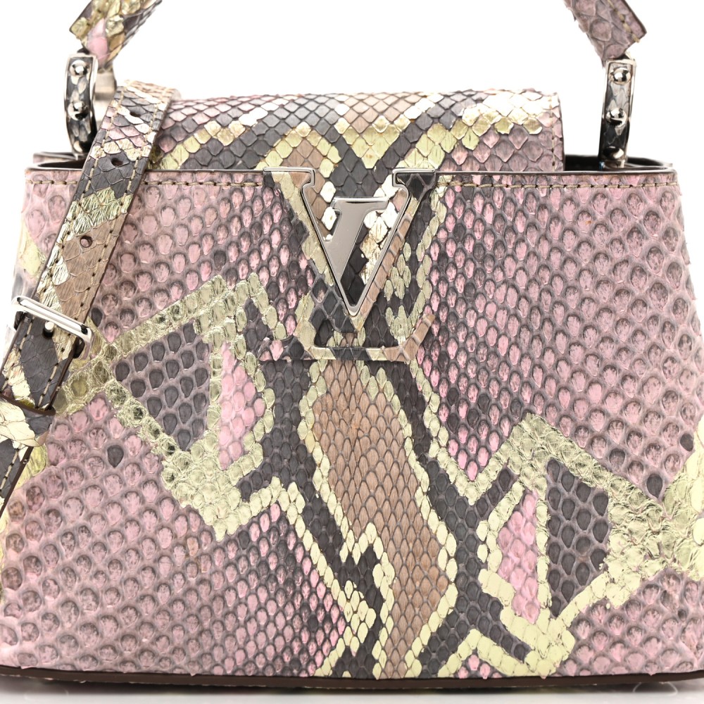 Metallic Snakeskin Capucines Mini Dore