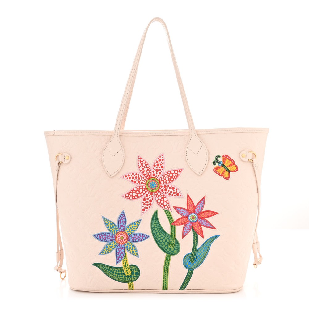 LV X YK Empreinte Inlaid Kusama Flowers Neverfull MM Quartz