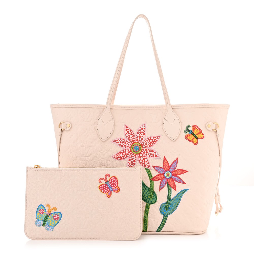 LV X YK Empreinte Inlaid Kusama Flowers Neverfull MM Quartz