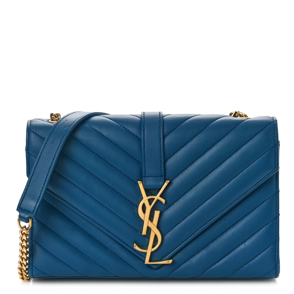 Lambskin Matelasse Chevron Small Monogram Satchel Royal Blue