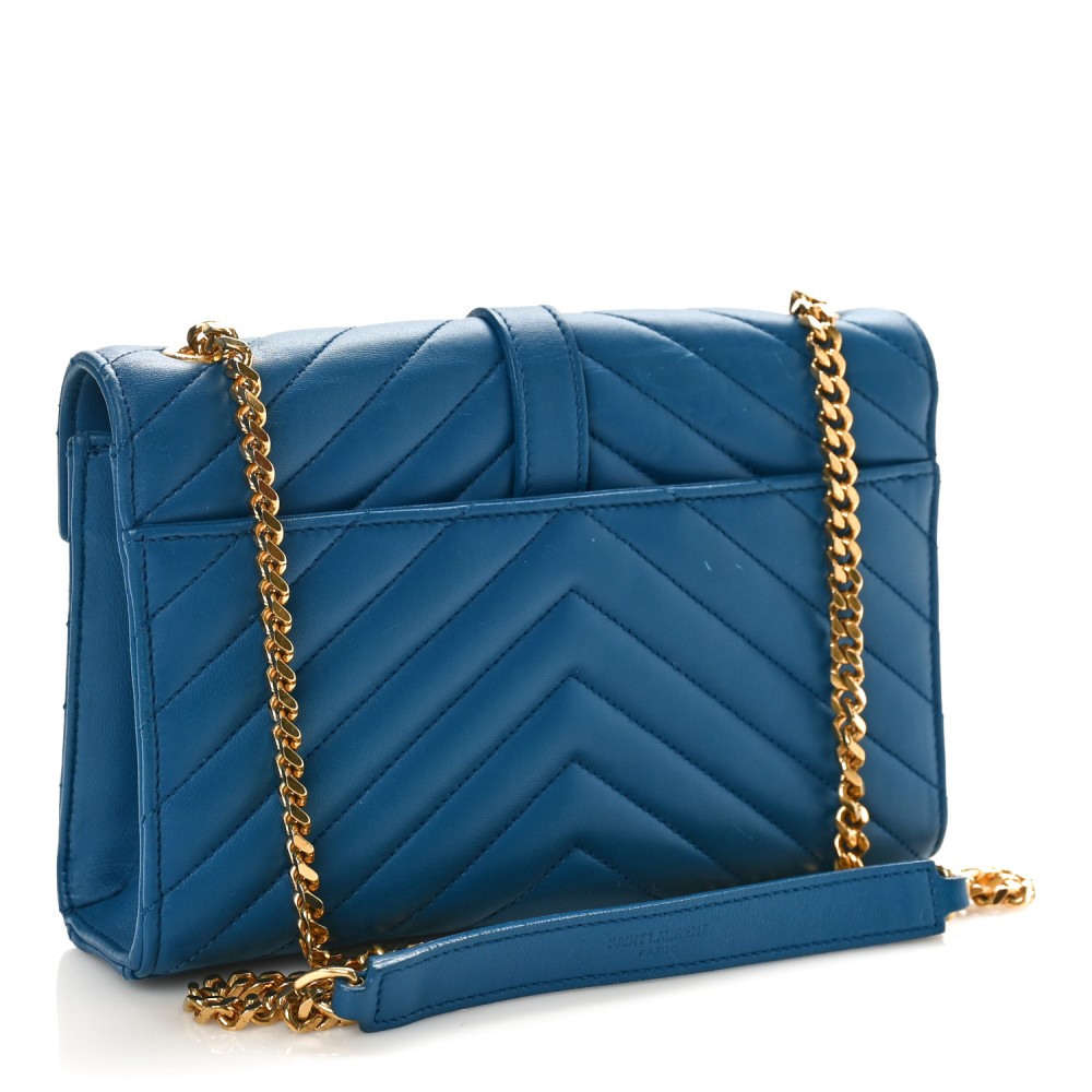 Lambskin Matelasse Chevron Small Monogram Satchel Royal Blue