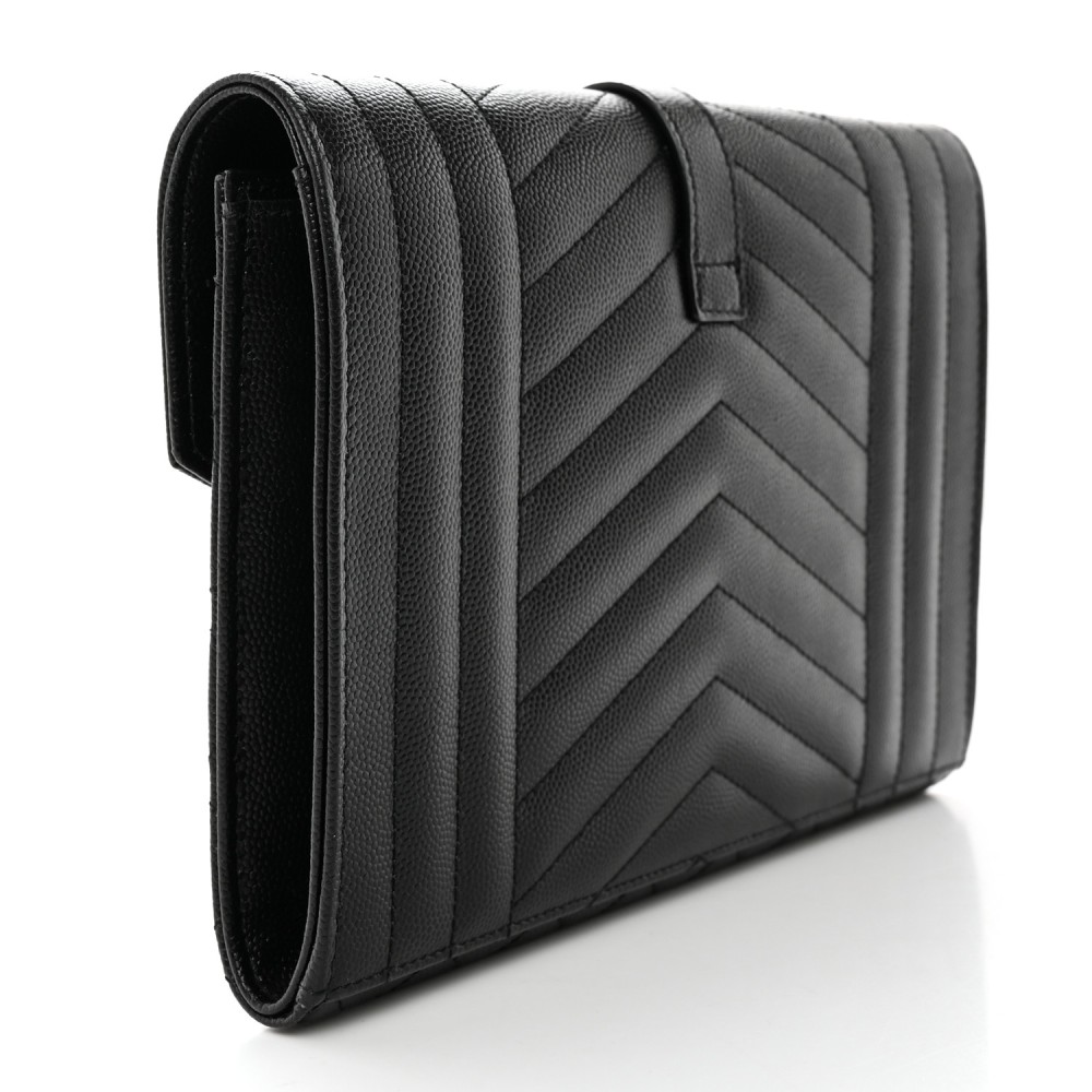 Grain De Poudre Textured Mixed Matelasse Triquilt Monogram Clutch Black