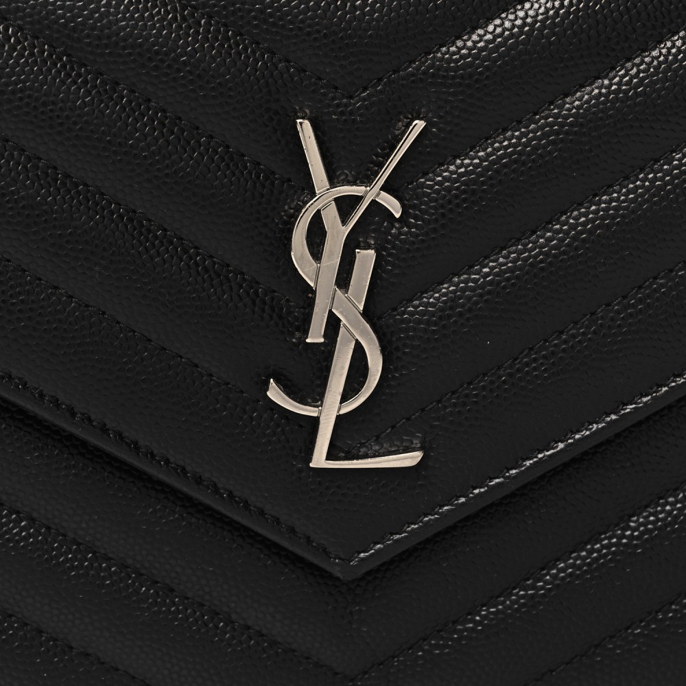 Grain De Poudre Matelasse Chevron Monogram Envelope Chain Wallet Black