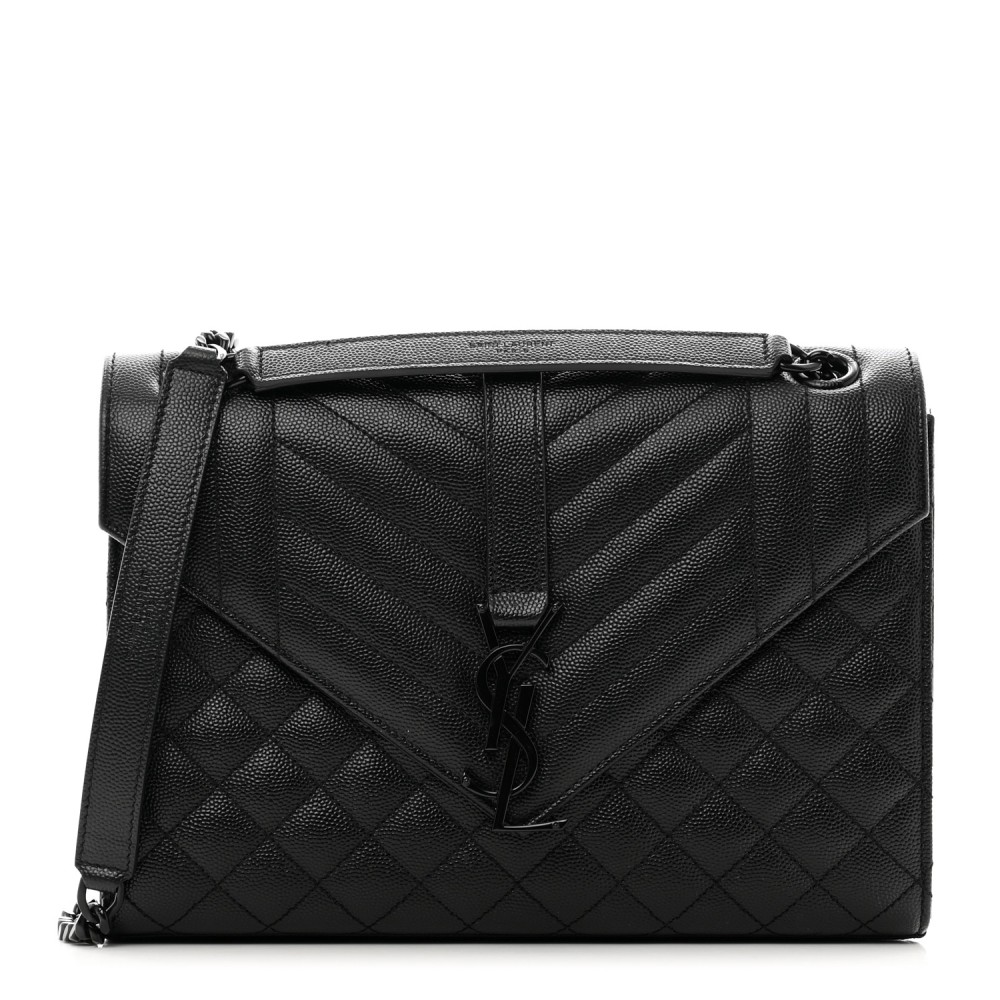 Grain De Poudre Textured Mixed Matelasse Triquilt Medium Monogram Monochrome Satchel Black