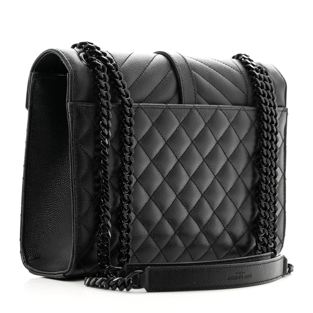 Grain De Poudre Textured Mixed Matelasse Triquilt Medium Monogram Monochrome Satchel Black